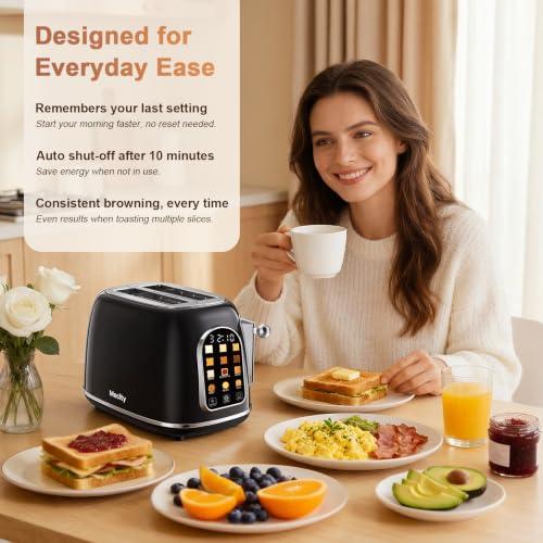 Mecity Toaster 2 Slice, Touch Screen Wide Slot Retro Toaster For Breads Bagel Muffin Waffle, House Warming Gift New Home, 120V 825W, Jet Black