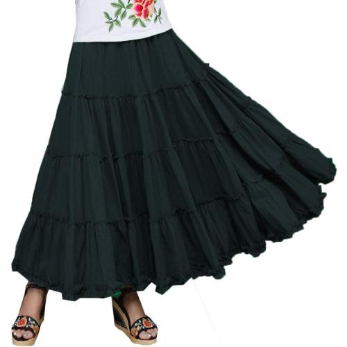 Saukiee Women's Bohemian Elastic Waist Long Skirt Cotton Circle Ruffle Broomstick Peasant Maxi Tiered Skirts