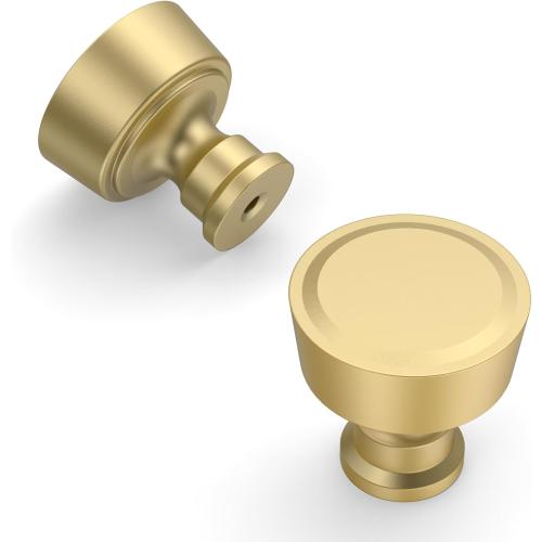 Amerdeco 10 Pack Brushed Gold Cabinet Knobs Single Hole Cabinet Pulls Diameter Round Drawer Knobs and Pulls for Bathroom Cabinets ZH0075