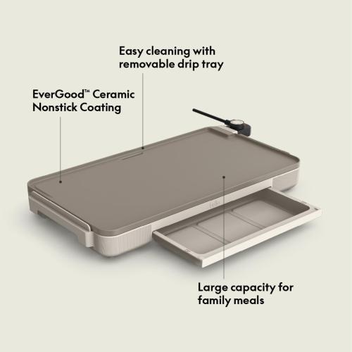 bella 12 x 22 Electric Griddle with Warming Tray, EverGood™ Ceramic Nonstick Coating & Removable Temperature Probe, Dishwasher-Safe Drip Tray & Cool Touch Handles, 1500 Watt, Oatmilk MAY HAVE MISSING ACCESSORIES
