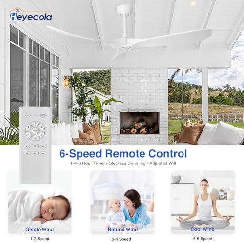 Ceiling Fans Without Light,60 Inch Outdoor Ceiling Fans no Light, 3 Blade Solid Wood Ceiling Fan with Remote Control for Patios Living Room Bedroom Porch. (White Blades   White Body, 60inch)
