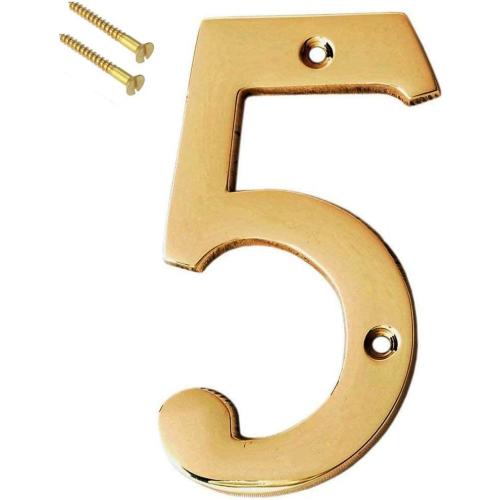 eSplanade 4 Brass House Hotel Door Number Plaque Numeric Numerical Digit 0-9 (5 (Five))