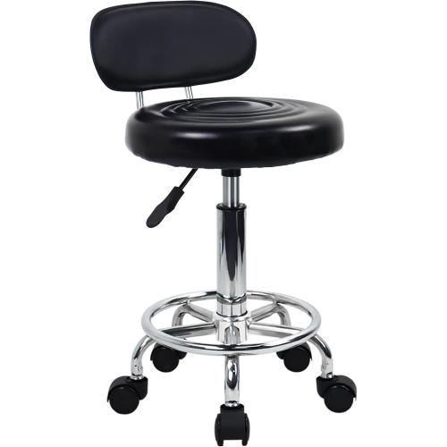 KKTONER PU Leather Modern Rolling Stool with Low Back Height Adjustable Work Salon Drafting Swivel Task Chair with Footrest (Black)
