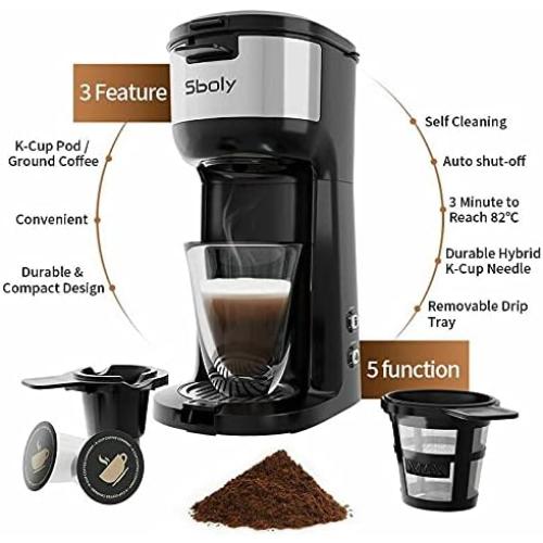 Single Serve Coffee Maker with Thermal Mug 3 Mins Fast Brew Self Cleaning