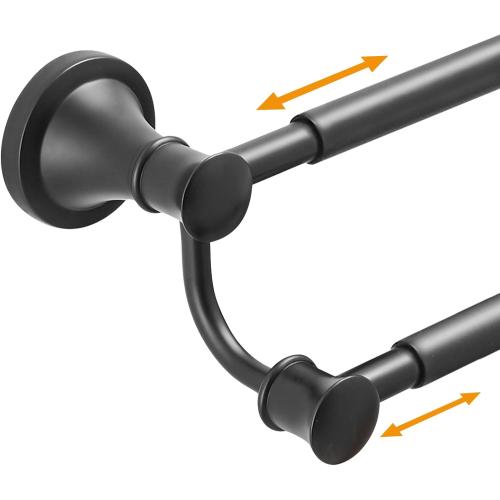 Hoimpro Adjustable Retractable 15-27 Inches Stainless Steel Bathroom Towel Bar, Bathroom Accessories Bath Hotel Double Towel Bar Rod Hanger Wall Mounted Towel Holder Towel Rack, Matte Black