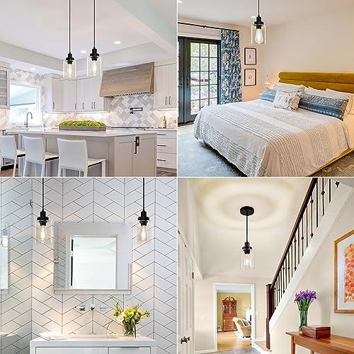 Industrial Pendant Lighting, Modern Clear Glass Shade Farmhouse Adjustable Hanging Light Fixtures for Kitchen Island Living Room Bedroom Hallway,