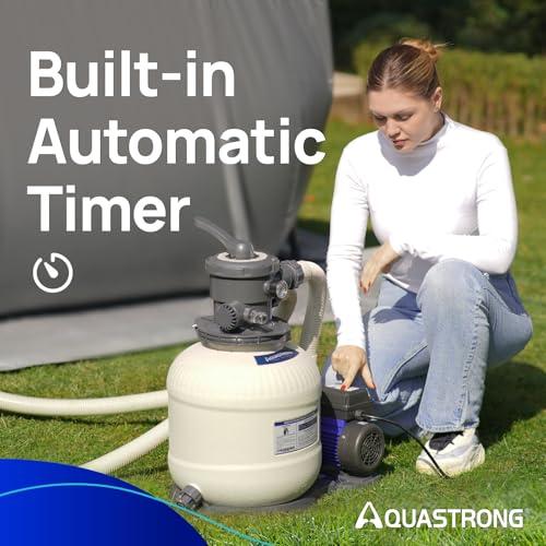 AQUASTRONG Sand Filter Pump for Above Ground Pool with Timer, 1/2 HP Pool Pumps Above Ground 2500 GPH for Pools up to 9000GAL, 12in Pool Sand Filter with 6-Way Valve, Improved Circulation & Filtration