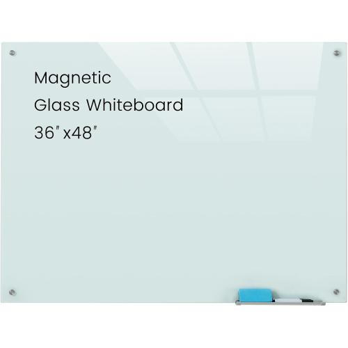 Size 48x36 Glass Magnetic White Board - 48 x36 Inches Frameless Dry Erase Whiteboard for Wall, Writing Board for Meeting, Wall Mounted Glass Board for Office and Schools