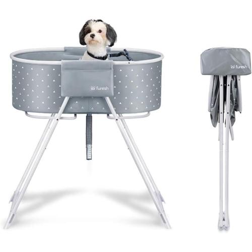 Furesh Little Dipper Dog Bath Tub and Wash Station for Bathing Shower and Grooming, Elevated Foldable and Portable, Indoor and Outdoor, for Small and Medium Size Dogs, Cats and Other Pet (Gray)