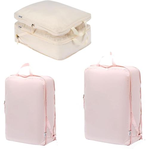 2 Pieces Set Pack Cube Luggage Pack Organizer Travel Accessories Travel Clothes Storage Bag, Organizing Bag, Separate Bag, Clothes Travel Bag (Beige)