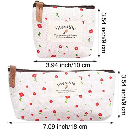 TecUnite Pack of 6 Pencil Case Countryside Flower Cosmetic Makeup Bag Cute Floral Canvas Zipper Pencil Pen Cases Multifunctional Fabric Cosmetic Makeup Bag