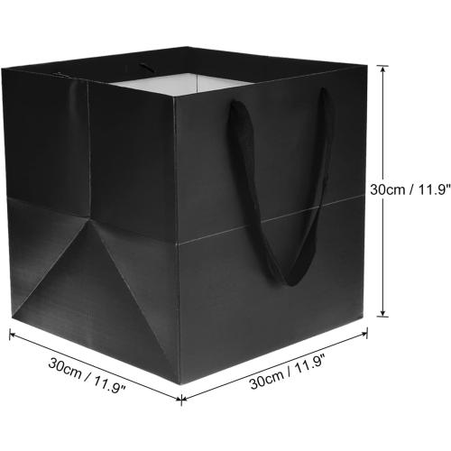 PATIKIL 12x12x12 Inch Square Paper Bag with Handle, 5 Pack Bouquet Packaging Gift Bag for Party Favor, Black
