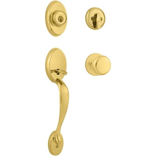 Kwikset Chelsea Front Door Lock Handle and Deadbolt Set, Entry Handleset Exterior with Interior Door Knob, Lifetime Polished Brass, Pick Resistant SmartKey Rekey Deadbolt Security