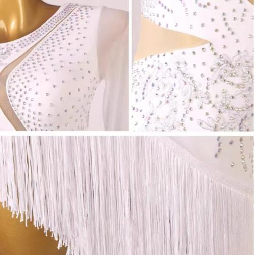 Size Large Color Blue Latin Dance Performance Dresses Ballroom Dance Costumes Asymmetric Cha Cha Dancewear Embroidery Salsa Dance Dress