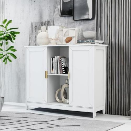 TaoHFE Color White Buffet Cabinet with Storage,Wooden Narrow Sideboard Entryway Cabinets,Modern White Cabinet with Doors Credenza