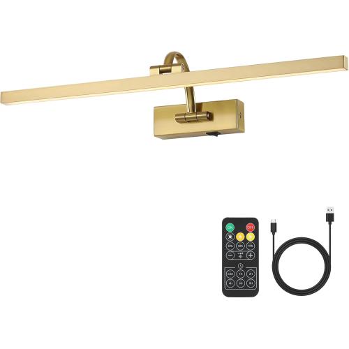 Size 23.6 Wireless Picture Lights for Wall Battery Operated, Brass Art Lighting for Paintings Rechargeable Gallery Lights with Remote and Timer 3CCT Dimmable Painting Lights for Artwork Portrait 23.62 inch