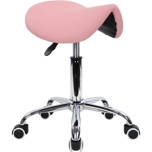 PINK KKTONER Rolling Saddle Stool PU Leather Swivel Adjustable Rolling Stool with Wheels Salon Chair