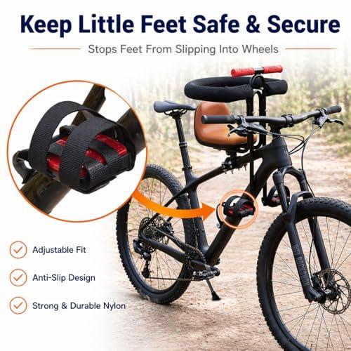 Front Mounted Child Bike Seat for Adult MTB–Interactive Toddler Bicycle Carrier with Full Guardrail,Foot Pedals & Removable Foot Straps,Height Adjustable for Kids 1–5 Years (Up to 55lbs)