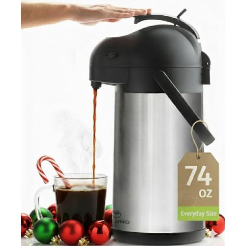 Thermal Coffee Carafe 74Oz, Keeps Drinks Hot for 12Hrs & Cold for 36Hrs, Insulated Stainless Steel Coffee Carafe for Hot Drinks, Easy One-Handed Dispensing for Office, Home, Party, Durable Tea Flask
