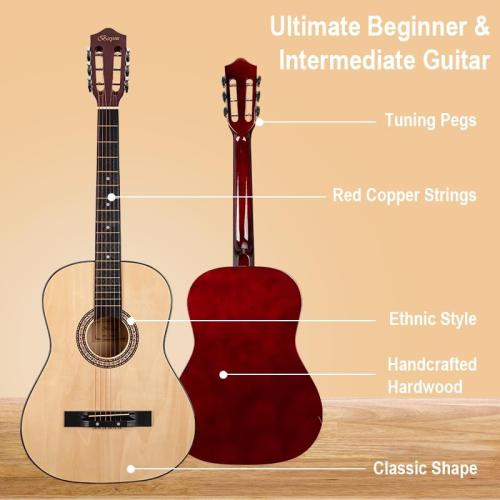 Acoustic Guitar 38 Wood Guitar with starter kit-Travel Gig Bag, Tuner,guitar pick with Beginner Set for Kids/Adults -Natural