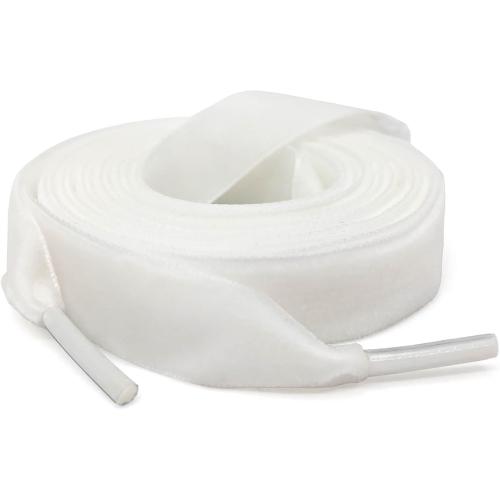 White Flat Wide Velvet Shoelaces: 2 Pairs 1.6CM Single Side Velvet Laces for Women