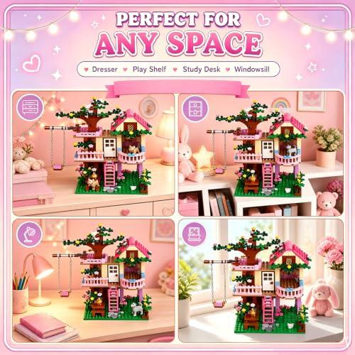 CSNRHG Tree House Building Set Multi Level Forest House Swing Animal Figure