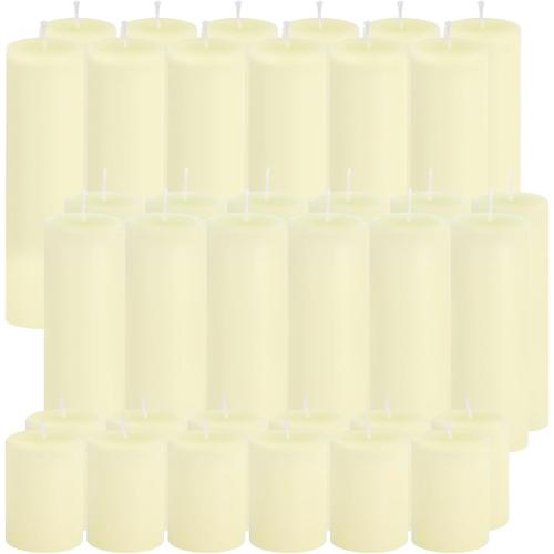 Ivroy Pillar Candles Bulk Set of 36，Hurricane Candles，3 Different Lengths 2 x 3/6/8 Inch (12 Each)，Dripless Unscented Smokeless，Gives You a Better Atmosphere When Organizing an Event Party.
