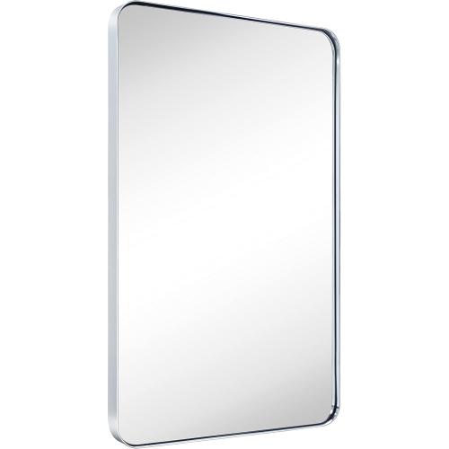 GRACTO 24x36'' Chrome Metal Framed Bathroom Mirror for Wall in Stainless Steel Rounded Rectangular Bathroom Vanity Mirrors Wall Mounted