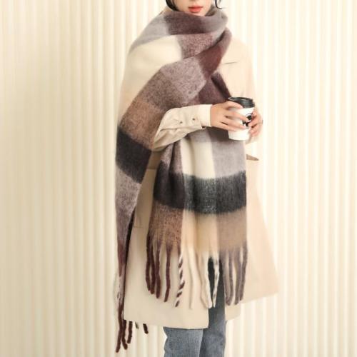 MININAI Chunky Winter Scarfs for Women Cold Weather Warm Knit Thick Plaid Scarf Long Large Oversized Checked Scarves