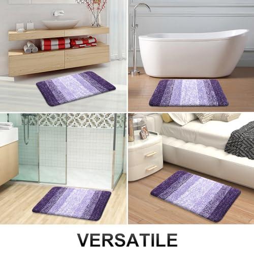 OLANLY Bathroom Rugs Sets 4 piece, Soft Microfiber Absorbent Bath Mat | Violet, U-Shaped Contour Toilet Mat and Toilet Lid Cover, Quick Dry, Machine Washable, Toilet Cover and Rug Set for Bathroom