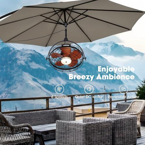 23 Waterproof Outdoor Ceiling Fan with Light, Outdoor Hanging Fan for Patio, 6-Speed & 3 CCT LED, Caged Ceiling Fan with Smart APP & Remote Control, Perfect for Gazebo, Pergola, Canopy