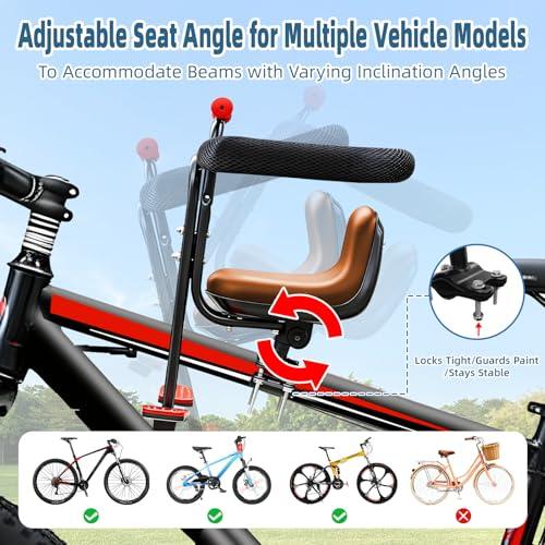 Front Mounted Child Bike Seat for Adult MTB–Interactive Toddler Bicycle Carrier with Full Guardrail,Foot Pedals & Removable Foot Straps,Height Adjustable for Kids 1–5 Years (Up to 55lbs)