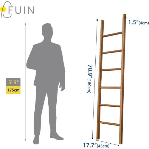 FUIN 6ft Wooden Natural Blanket Ladder Living Room Decorative Wall Leaning Farmhouse Quilt Display Holder Rustic Wood Towel Rack for Bathroom