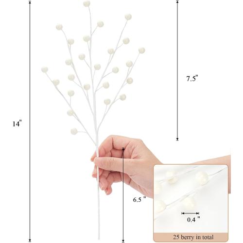 Christmas Berries Picks Set of 12 Xmas Tree Decorations 14inches White Holly Berry Stems Decorative Artificial Floral Picks for Holiday Wreath Garland Floral Table Arrangement Decor