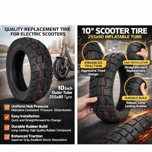 80 65 6 Off Road Tubeless Tire 10 Inch 10x3 255x80 Electric Scooter Replacement Tire Compatible with Nanrobot D4 D5 D6 Apollo Pro and Varla Eagle One Anti Slip Shockproof Wheel Parts