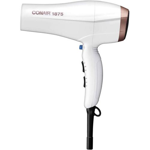 Conair Double Ceramic 1875W Hair Dryer, 3 Heat/ 2 Speed Blow Dryer, Powerful and Fast Drying, Includes Concentrator, Cool Shot Button, Removable Filter, White, Travel hair dryer