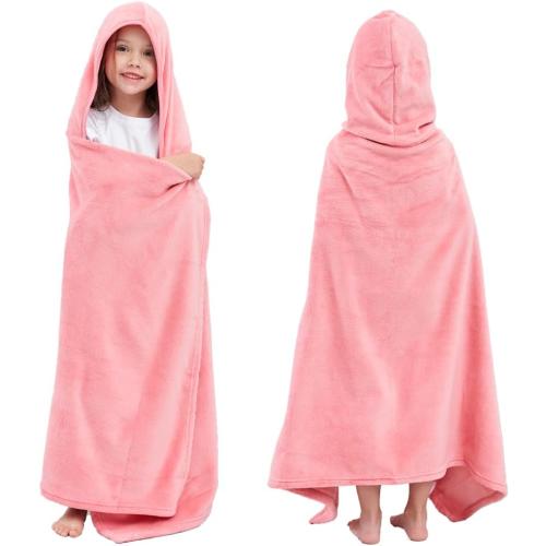 Hiturbo Kids Hooded Bath Towel: Soft Plush Pool Beach Fleece Towel Blanket - 50x30 Toddler Towels Wrap for Boys Girls 3-12 Years (Pink)