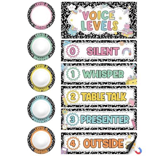 APUDWN 16 PCS Voice Level Classroom Push Light and Magnetic Poster Sticker, Composition Notebook Classroom Decor, Noise Control Chart Behavior Management Tool for Preschool Elementary School Teachers