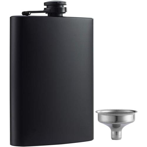 Hip Flask for Liquor Matte Black 8 Oz Stainless Steel Leakproof with Funnel, Great Gift Idea Flask