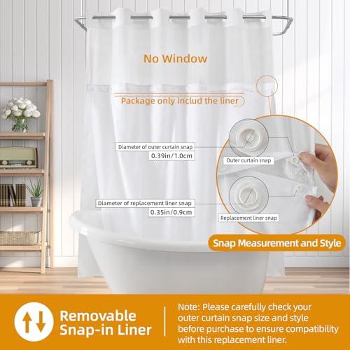 eachope 1 Pack Extra Long Fabric Snap-in Shower Curtain Liner Replacement,Compatible with No Hook Shower Curtain with Snap in Liner, Removable & Water-Repellent,Machine Washable,70x78,White