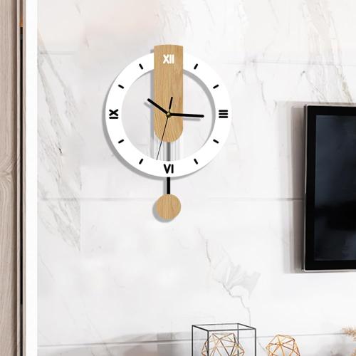 Modern Wooden Decorative Wall Clock with Pendulum, Minimalist Silent Non-Ticking Quartz Battery Operated,Roman Numeral Large Wall Clock for Living Room, Bedroom, Kitchen, Office
