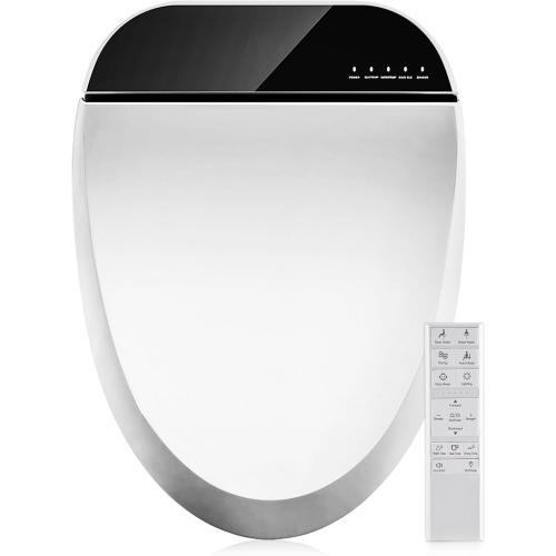 White Combier Bidet Toilet Seat with Heated Warm Water & Nozzle Wash, Auto-Dry, Quiet Close Lid, Wireless Remote - Electric Bidet Seat 102S-B(Elongated)
