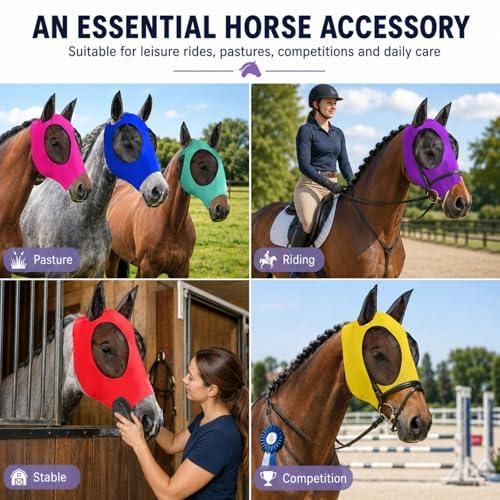 Sanwuta 12 Pcs Horse Fly Masks with Ears, Breathable Mesh UV Protection Horse Face Masks, Soft Elastic Comfortable Fit for Riding Outdoor Summer Supplies Bulk (Medium)