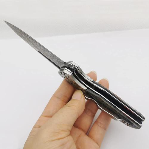 Pocket Knife Damascus Steel Blade, Abalone Shell Handle, Ball Bearing Pivot, Sheath & Pocket Clip for Everyday and Outdoor Camping EDC tool Excellent Gift