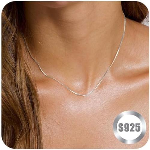 FUNEIA 925 Sterling Silver Necklace for Women Trendy Dainty Real Silver Chain Necklace Simple Thin Box Chain Beaded Chain Snake Chain Herringbone Necklaces Jewelry 14/16/18 Inch
