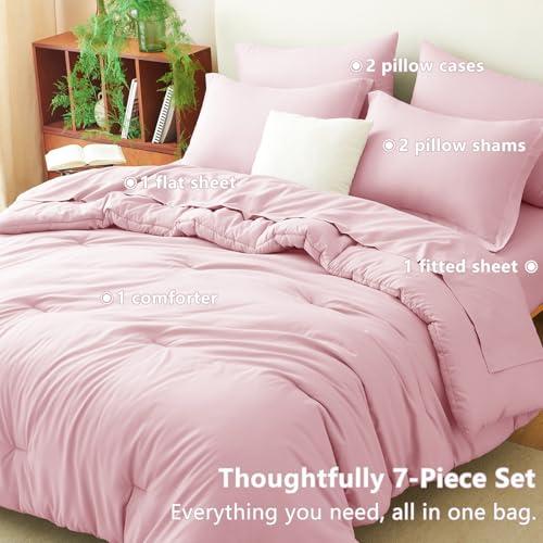 CozyLux Full Size Comforter Set Pink, 7 Pieces Bed in a Bag