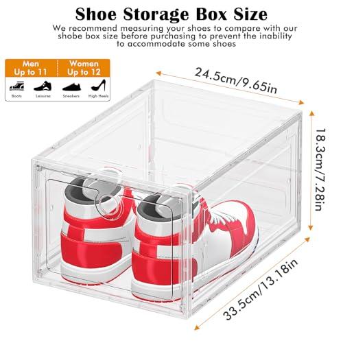 ARSTPEOE 6-Pack Clear Shoe Storage Boxes Magnetic Stackable | Upgraded Harder Material, Stackable Space-saving, Fits Sneakers & Boots, Clear Magnetic Front Door