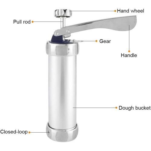 Stainless Steel Cookies Press Maker Kit Press Machine Bakeware with 20 Decorative Stencil Discs 4 Nozzles for DIY and Decoration 5.51x8.27x2.17in