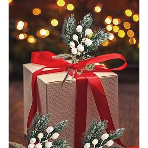 MEMOVAN Artificial Christmas Picks 8 Pack, White Christmas Berries Stems Pine Branches Cones Holly Spray/Winter Holiday Floral Pick for Xmas Decor Wreath, Garland, Crafts, Xmas Tree, Gift Wrap