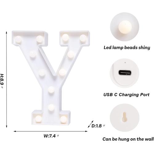 Foaky Rechargeable LED Letter Lights Sign Marquee Light Up Letters Sign for Night Light Wedding/Birthday Party Christmas Lamp Home Bar Decoration (Y)